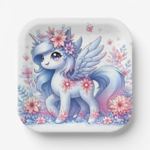 Pastel Niedlich Unicorn Kinderdusche Pappteller