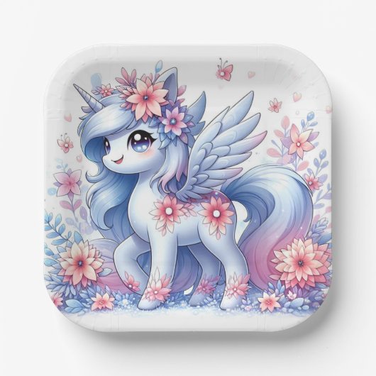 Pastel Niedlich Unicorn Kinderdusche Pappteller (Vorderseite)