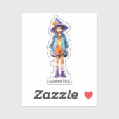 Pastel Niedlich Witch Girl Halloween Ästhetik Aufkleber (Blatt)
