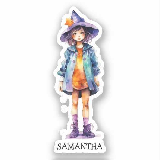 Pastel Niedlich Witch Girl Halloween Ästhetik Aufkleber (Vorderseite)