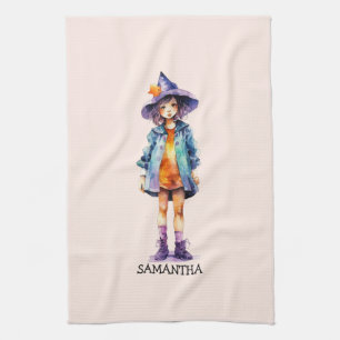 Pastel Niedlich Witch Girl Halloween Ästhetik Geschirrtuch