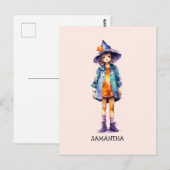 Pastel Niedlich Witch Girl Halloween Ästhetik Postkarte (Vorne/Hinten)