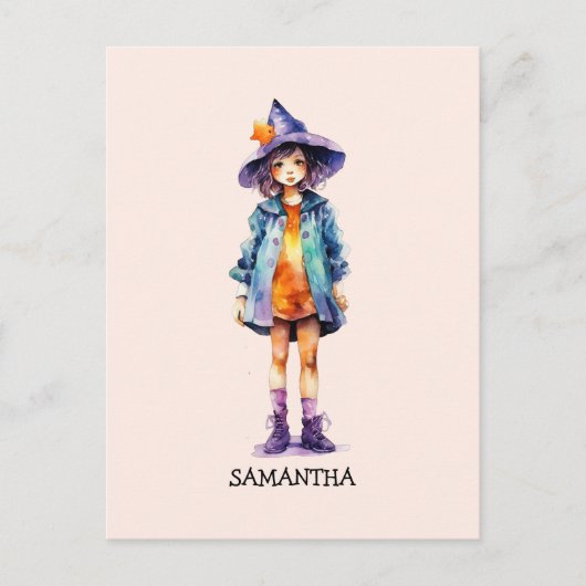 Pastel Niedlich Witch Girl Halloween Ästhetik Postkarte (Vorderseite)