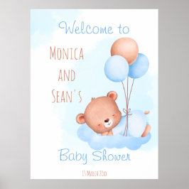 Pastel niedlicher Teddybär mit Ballons Babydusche Poster