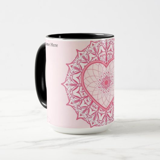 Pastel Nostalgia Pink Heart Mandala Aesthetic Tasse (Vorderseite Links)