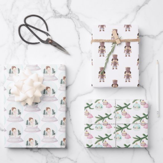 Pastel Nutcracker Ballerina Weihnachten Geschenkpapier Set (Vorderseite)