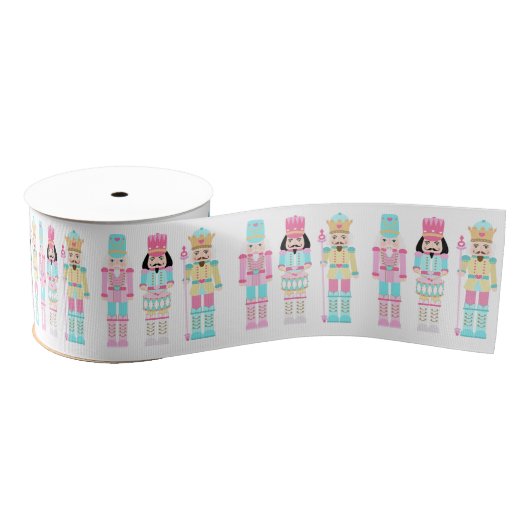 Pastel Nutcracker Ballet Soldiers Pink Christmas Ripsband (Spule)