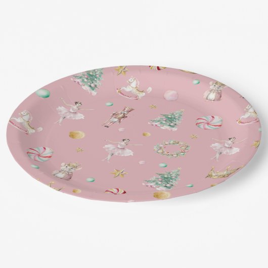 Pastel Nutcracker Weihnachtsfeier Pappteller (Schrägansicht)