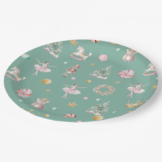 Pastel Nutcracker Weihnachtsfeier Pappteller (Schrägansicht)