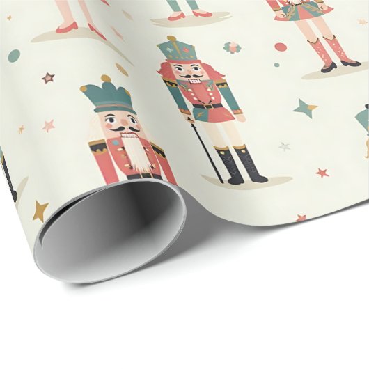 Pastel Nutcrackers und Ballerinas Geschenkpapier (Rolleneckpunkt)