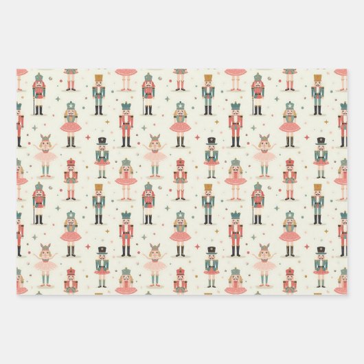 Pastel Nutcrackers und Ballerinas Geschenkpapier Set (Vorderseite)