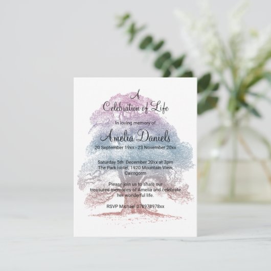 Pastel Oak Tree Celebration of Life Card Einladung (Stehend Vorderseite)