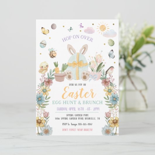 Pastel Oaster Bunny Egg Hunt Einladung (Stehend Vorderseite)