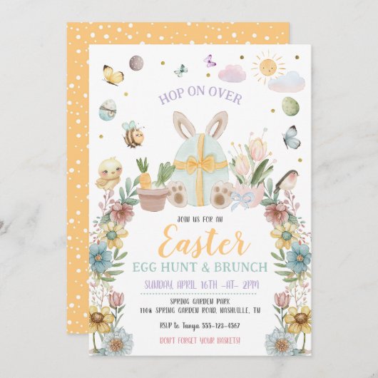 Pastel Oaster Bunny Egg Hunt Einladung (Vorne/Hinten)