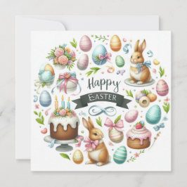 Pastel Oaster Bunny Floral Illustration Feiertagskarte