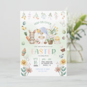 Pastel Oaster Bunny Gnomes Egg Hunt Einladung (Stehend Vorderseite)