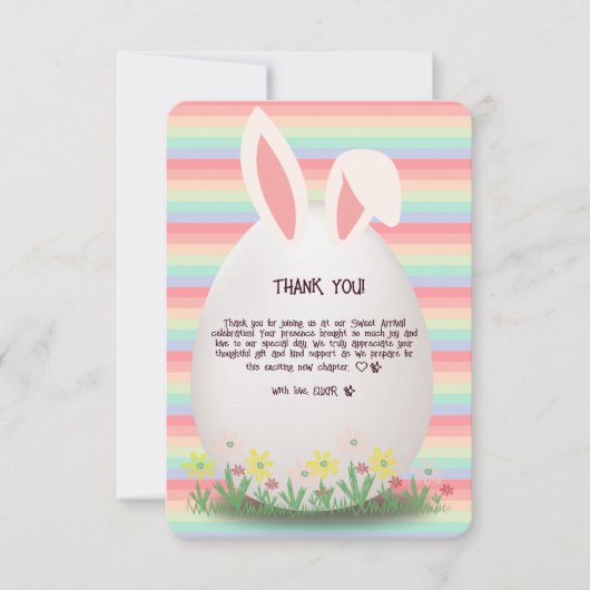 Pastel Oaster Egg Bunny Baby Dusche Dankeskarte (Vorderseite)