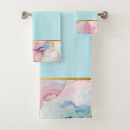 PASTEL OCEAN MARBLE GOLD BADEZIMMER TOWEL SET