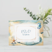 Pastel Ocean Sand Dollar Wedding RSVP Einladung (Stehend Vorderseite)
