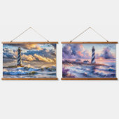 Pastel Ocean Skies with Lighthouse at Dusk Wandteppich Mit Holzrahmen (Doppelt)