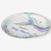 Pastel Ocean Sparkle Mermaid Tail Girl Pappteller (Schrägansicht)