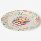 Pastel Ocean Starfish Custom Name Baby Shower Pappteller (Schrägansicht)