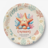 Pastel Ocean Starfish Custom Name Baby Shower Pappteller (Vorderseite)