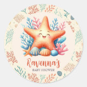 Pastel Ocean Starfish Custom Name Baby Shower Runder Aufkleber (Vorderseite)