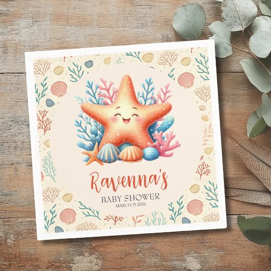 Pastel Ocean Starfish Personalized Baby Shower Serviette