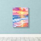Pastel Ocean Sunset | Farbenfrohe Strandmalerei Leinwanddruck (Insitu (Holzboden))