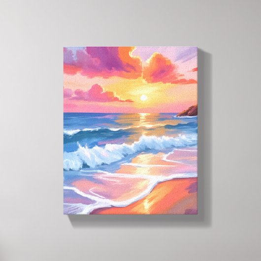 Pastel Ocean Sunset | Farbenfrohe Strandmalerei Leinwanddruck (Vorderseite)