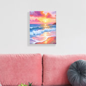 Pastel Ocean Sunset | Farbenfrohe Strandmalerei Leinwanddruck (Insitu (Wohnzimmer))