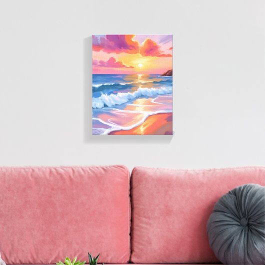 Pastel Ocean Sunset | Farbenfrohe Strandmalerei Leinwanddruck (Insitu (Wohnzimmer))