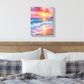 Pastel Ocean Sunset | Farbenfrohe Strandmalerei Leinwanddruck (Insitu (Schlafzimmer))