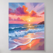 Pastel Ocean Sunset | Farbenfrohe Strandmalerei Poster (Vorne)