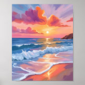 Pastel Ocean Sunset | Farbenfrohe Strandmalerei Poster (Vorne)