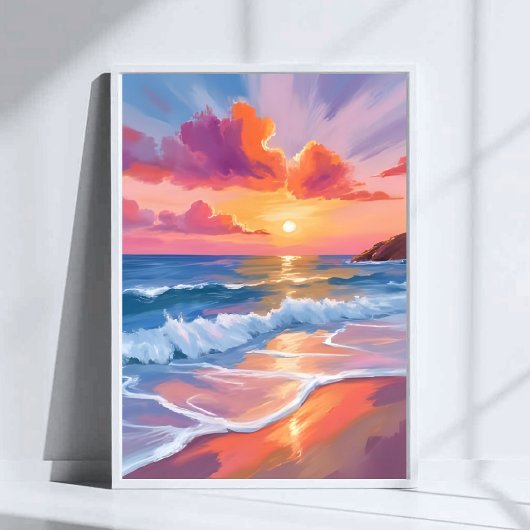 Pastel Ocean Sunset | Farbenfrohe Strandmalerei Poster