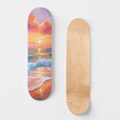 Pastel Ocean Sunset | Farbenfrohe Strandmalerei Skateboard (Vorderseite)