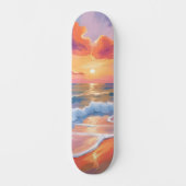 Pastel Ocean Sunset | Farbenfrohe Strandmalerei Skateboard (Vorderseite)