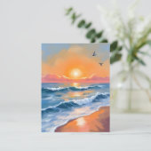 Pastel Ocean Sunset Watercolor Beach Painting Card (Stehend Vorderseite)