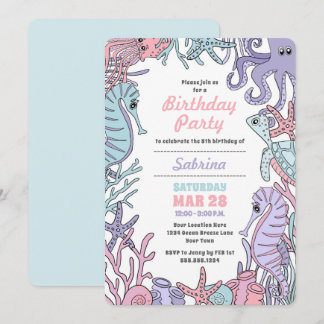 Pastel Ocean Thema Sea Life Geburtstag Einladung