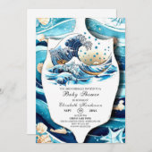 Pastel Ocean Waves Babydusche Einladung (Vorne/Hinten)