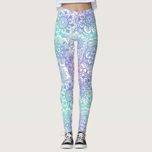 Pastel Ombre Boho Mandala Pattern Leggings (Vorderseite)