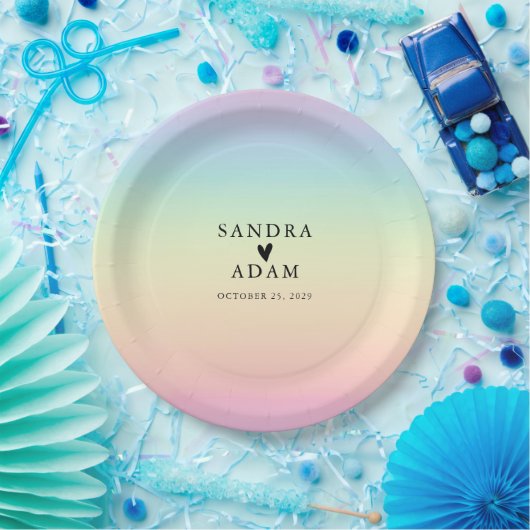 Pastel Ombre Rainbow Colors Wedding Pappteller (Party)