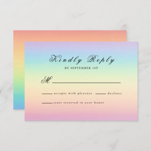 Pastel Ombre Rainbow Colors Wedding RSVP Card (Vorne/Hinten)