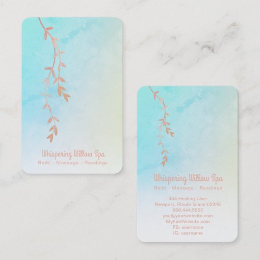 *~* Pastel Ombre Rose Gold Willow Tree Zweig Visitenkarte (Vorne/Hinten)