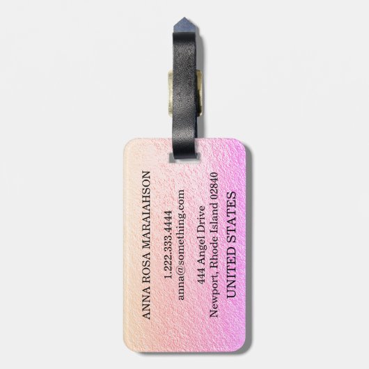 *~* Pastel Ombre + Schwarzes Monogramm Diamantblen Gepäckanhänger (Rückseite vertikal)