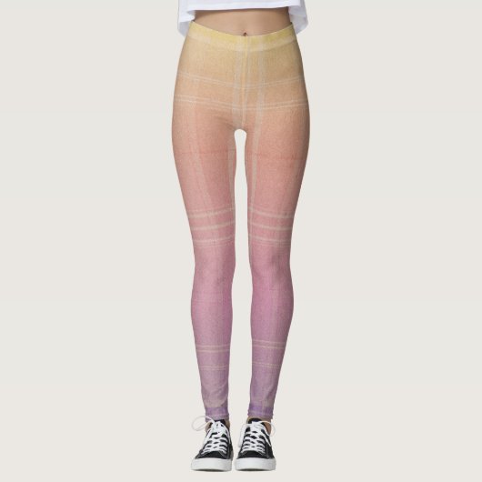 Pastel Ombre Vertical Plaid Gradient Texture Leggings (Vorderseite)