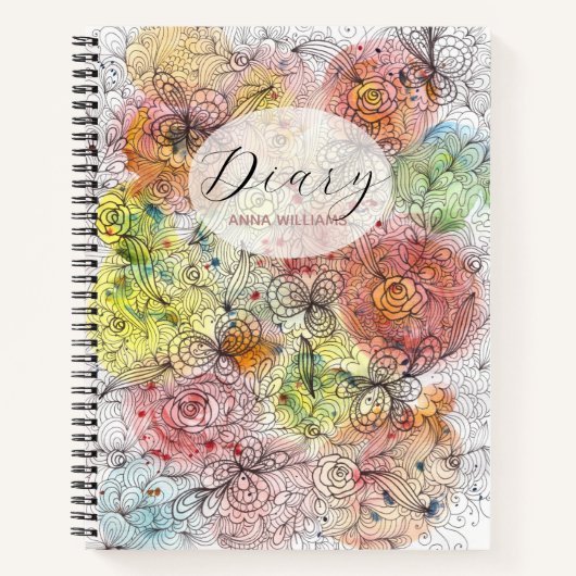 Pastel Ombre Wasserfarbe und farbige Blumendoodles Notizblock (Vorderseite)