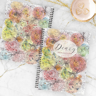 Pastel Ombre Wasserfarbe und farbige Blumendoodles Notizblock